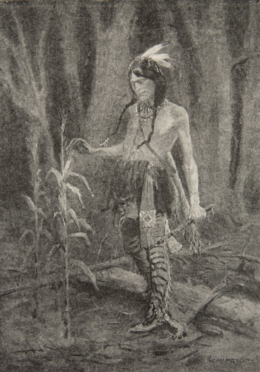 Och han såg en ungdom närma sig, Klädd i gröna och gula plagg, från The Song of Hiawatha av Henry Wadsworth Longfellow (1807-82), pub. av George G. Harrap und Company Ltd., 1911 av Frederic Remington