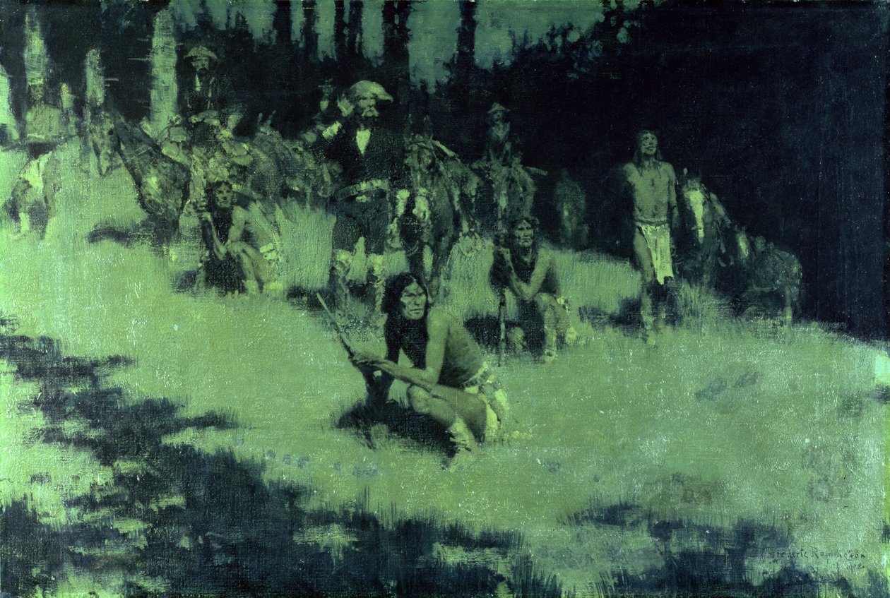 Apache-scouts lyssnar, 1908 av Frederic Remington