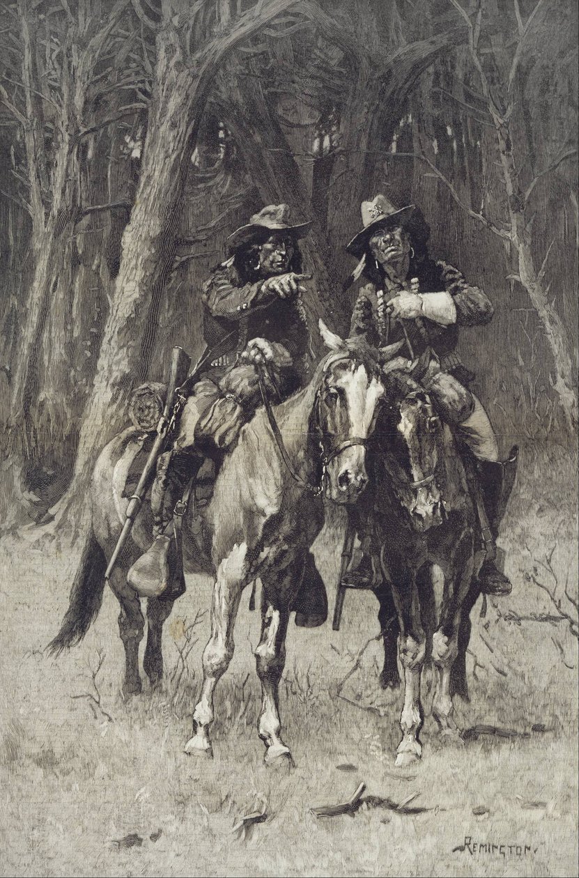 Cheyenne -scouter patrullerar det stora timret i norra kanadensaren, Oklahoma av Frederic Remington