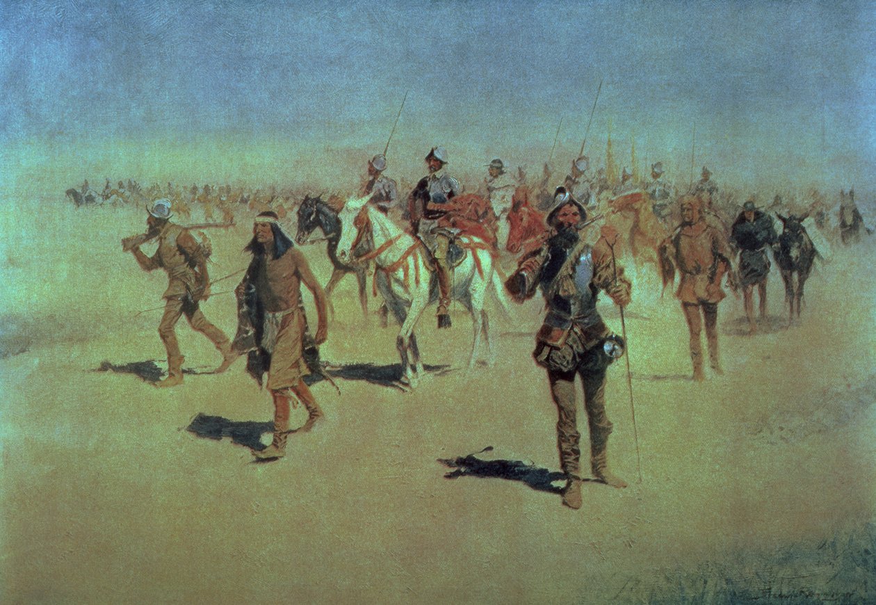 Francisco Vasquez de Coronado (ca 1510-54) på väg över New Mexico, från "The Great American Explorers", 1905 av Frederic Remington