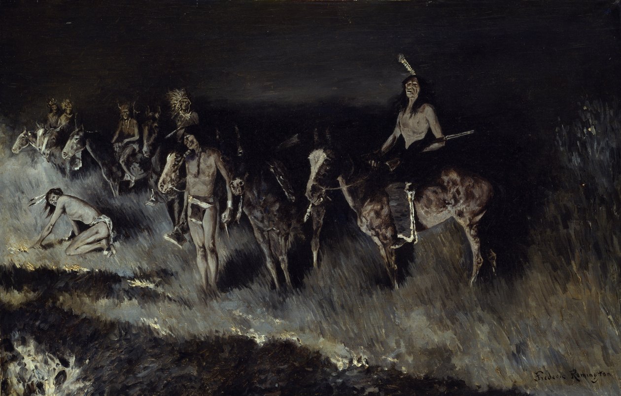 Gräsbranden (bakslag), 1908 av Frederic Remington