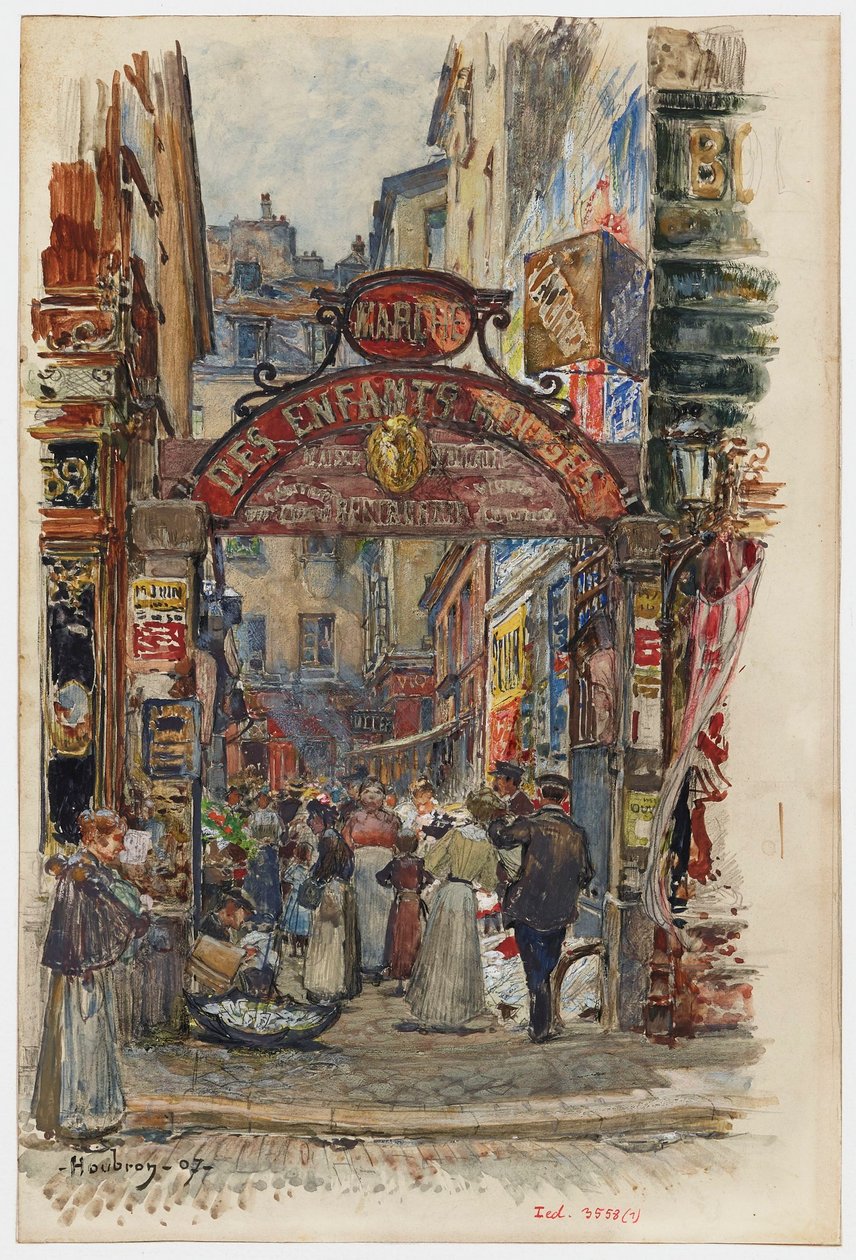 Ingång till Marché des Enfants-Rouges, 39, rue de Bretagne av Frederic Anatole Houbron