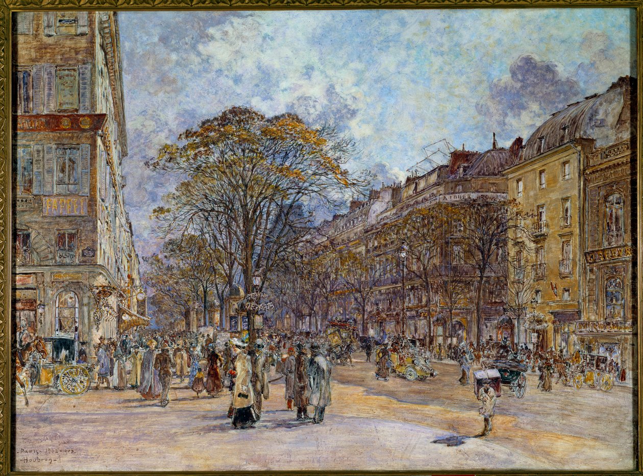 Le boulevard des Italians in Paris Målning av Frederic Anatole Houbron (1851-1908) 1902 Sön. 0,55x0,73 m Paris, Musee Carnavalet - Boulevard des Italians i Paris. Målning av Frederic Anatole Houbron (1851-1908) av Frederic Anatole Houbron
