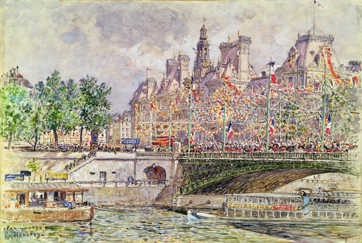 Place de lHotel de Ville, Paris, 14th July 1905  av Frederic Anatole Houbron