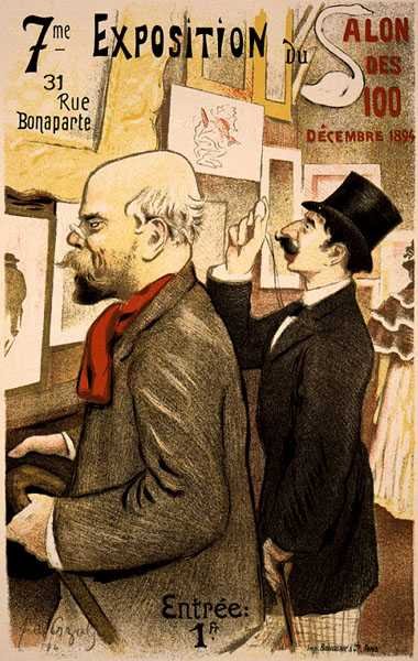 Reproduktion av en affisch som annonserar den "7:e utställningen av Salon des Cent", Rue Bonaparte, Paris av Frederic Auguste Cazals