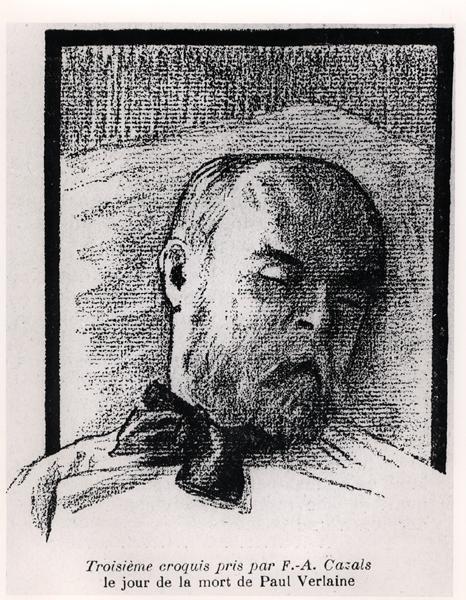 Skiss av Paul Verlaine på sin dödsbädd, från "La Plume" av Frederic Auguste Cazals