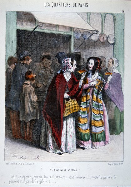 Två parisare som äter tårta på Boulevard St. Denis, illustration från serien 