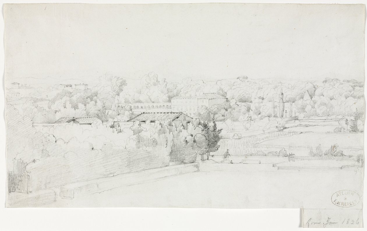 Utsikt över Villa Borghese och dess orangeri från Villa Medici av Frederic Bourgeois de Mercey