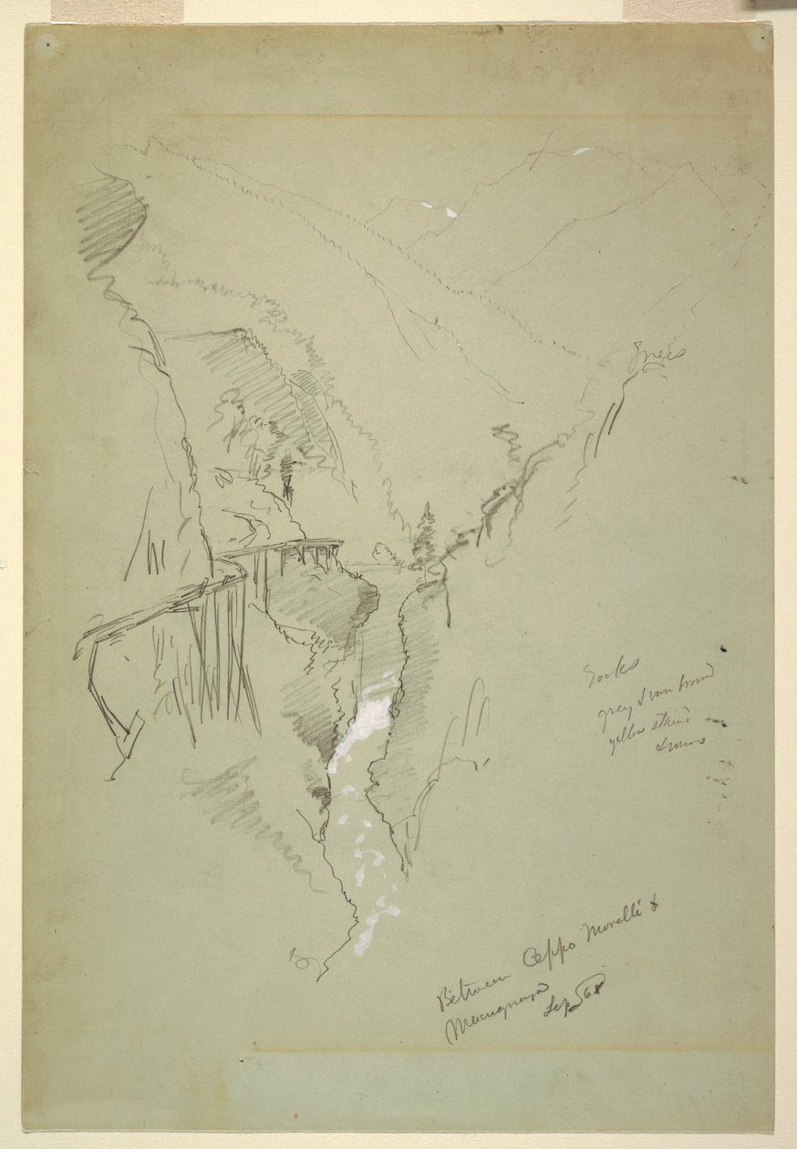 Ritning, En ravin mellan Ceppo Morelli amp; Macugnaga, 11-12 september 1868 av Frederic Edwin Church