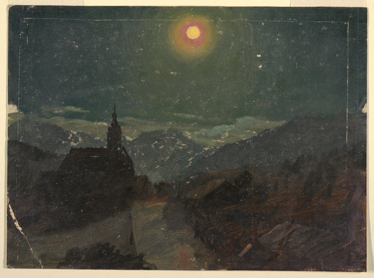 Teckning, Alplandskap på natten, 1868 av Frederic Edwin Church