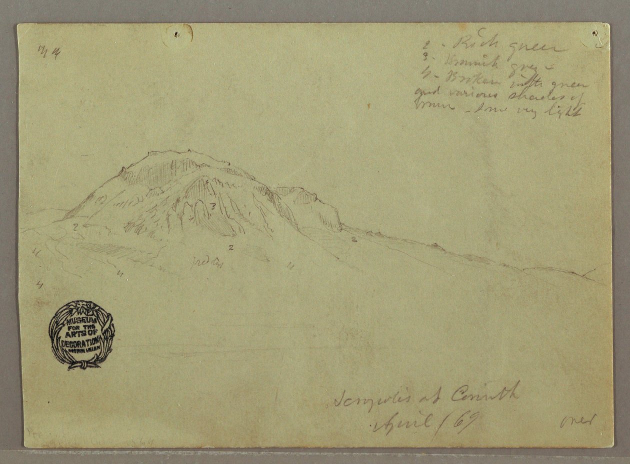 Teckning, Bare Hill, Akropolis vid Korinth, Grekland, april 1869 av Frederic Edwin Church