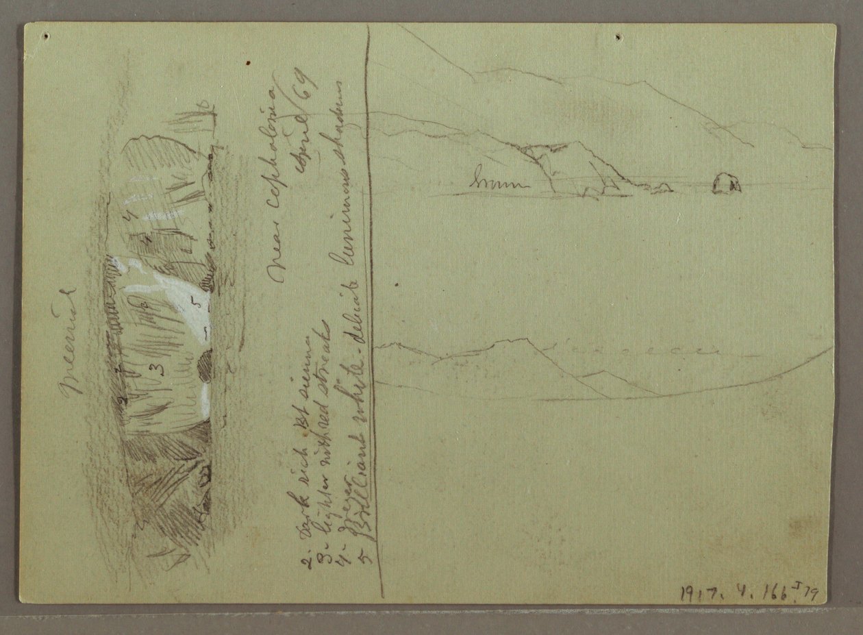 Teckning, Bare Hill, Akropolis vid Korinth, Grekland, april 1869 av Frederic Edwin Church