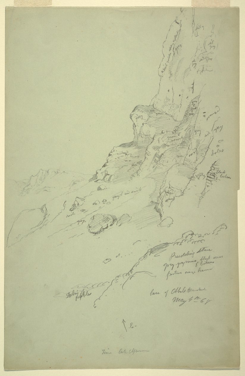 Ritning, Basen av kullen väster om Suk Wadi, Barada, 4 maj 1868 av Frederic Edwin Church
