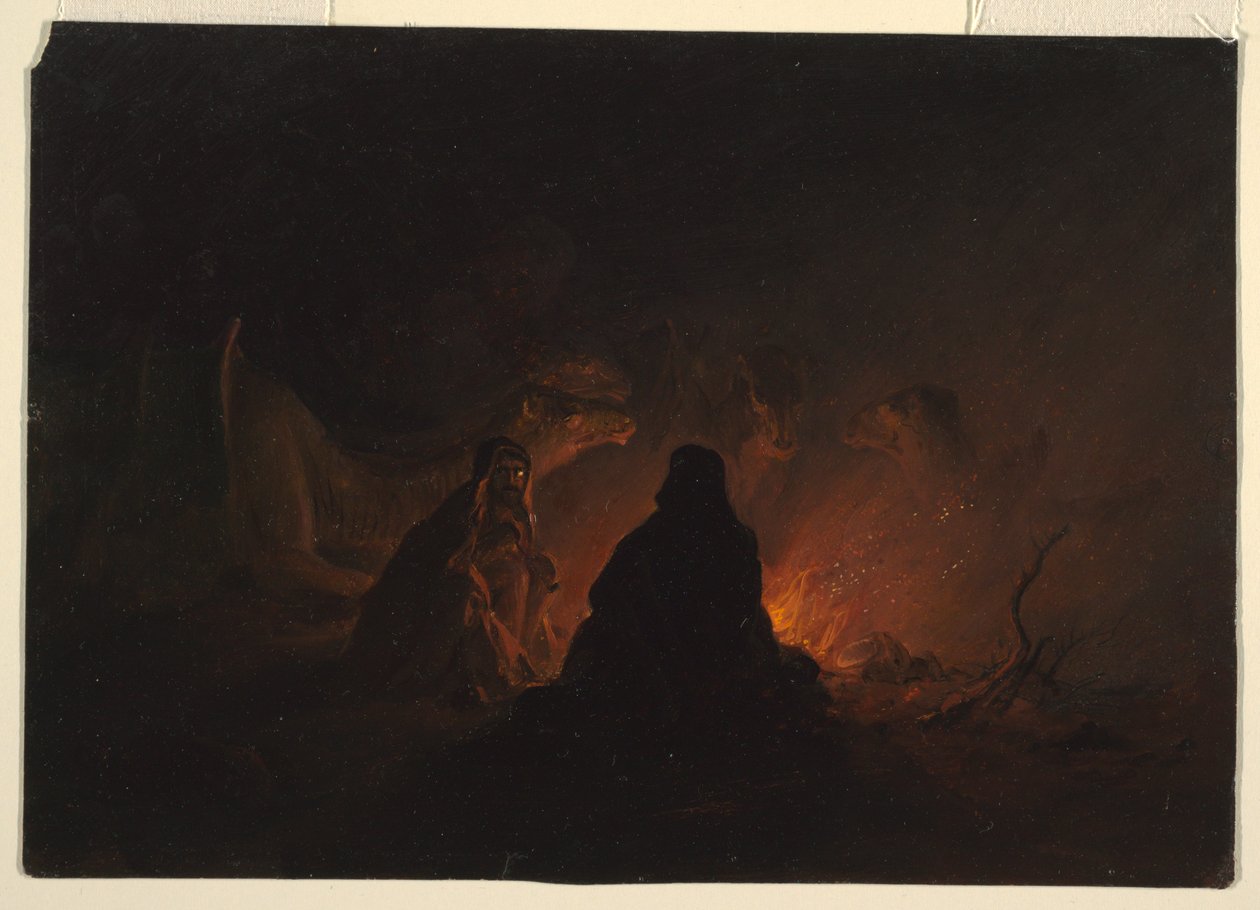 Teckning, Beduiner i läger på natten, februari eller mars 1868 av Frederic Edwin Church
