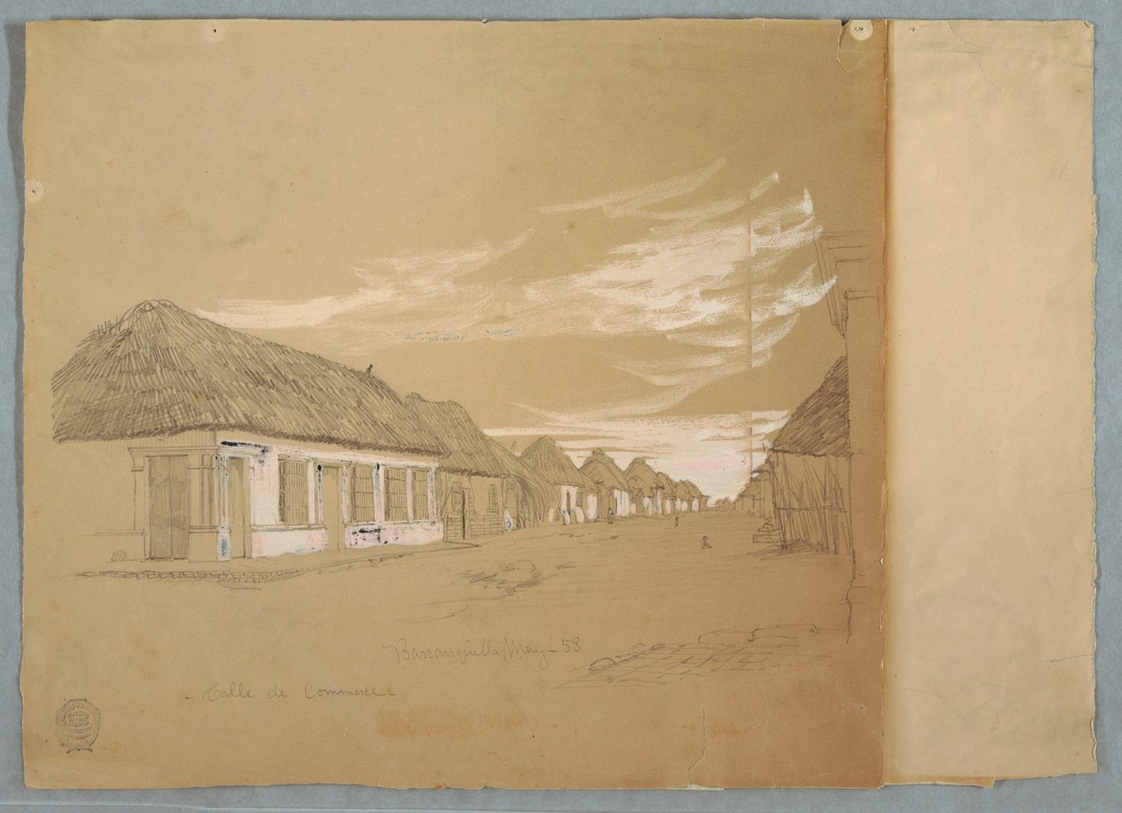 Ritning, Calle de Commerce, Barranquilla, Colombia, maj 1853 av Frederic Edwin Church