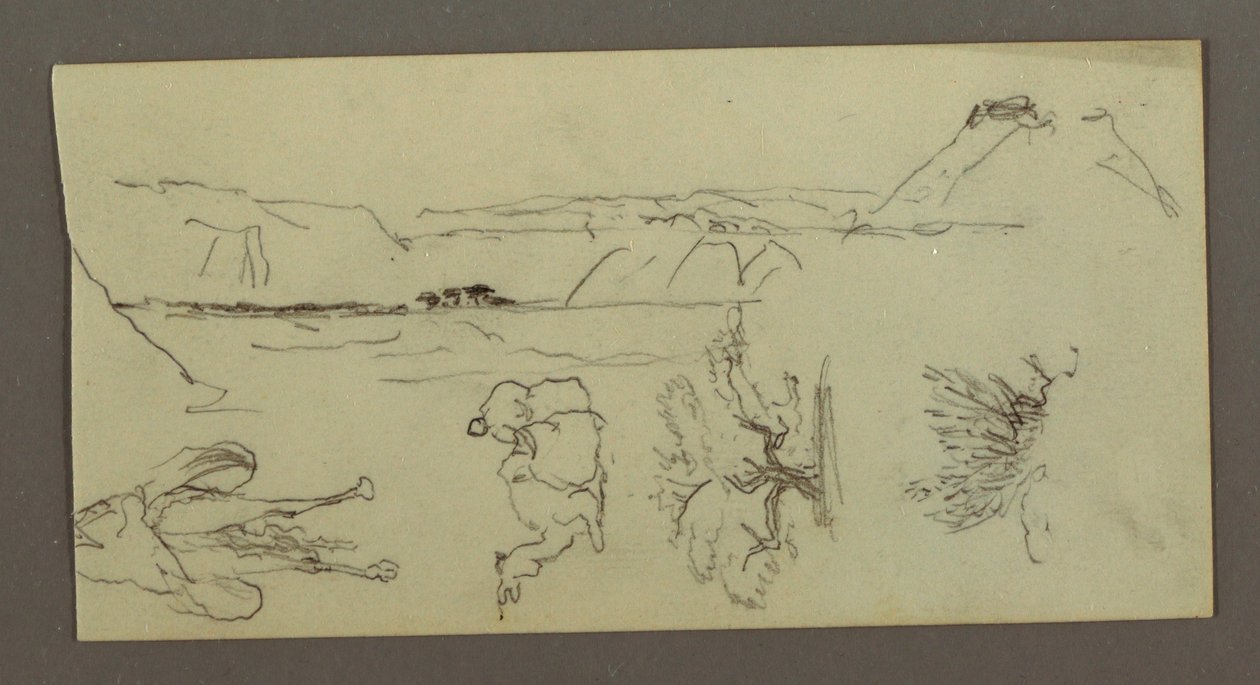 Teckning, Camel Stuides, trädbuske och dal, möjligen 1868 av Frederic Edwin Church