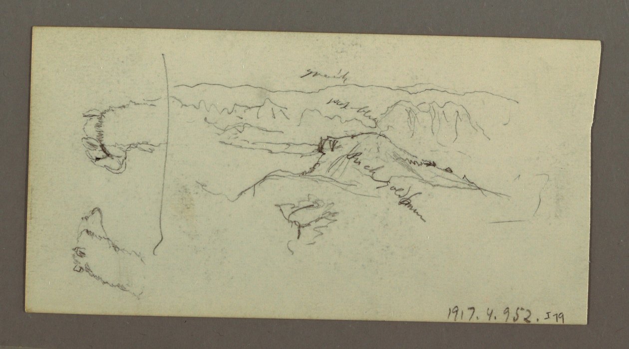 Teckning, Camel Stuides, trädbuske och dal, möjligen 1868 av Frederic Edwin Church