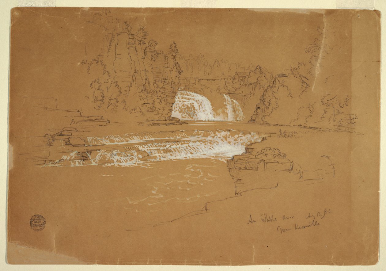 Teckning, kaskader vid Ausable River, nära Keesevill, New York, 13 augusti 1856 av Frederic Edwin Church