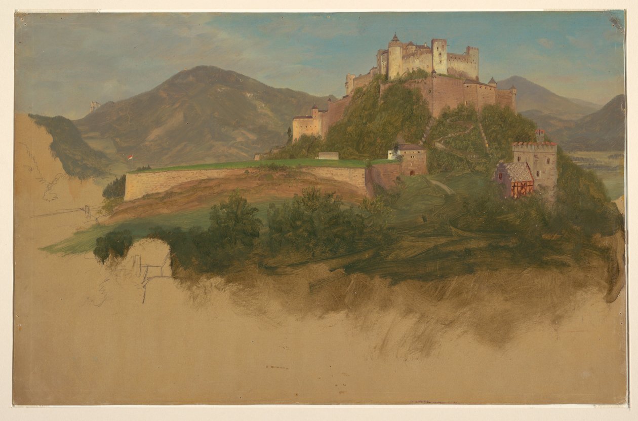 Teckning, Slott från Salzburg, Österrike, 1868 av Frederic Edwin Church