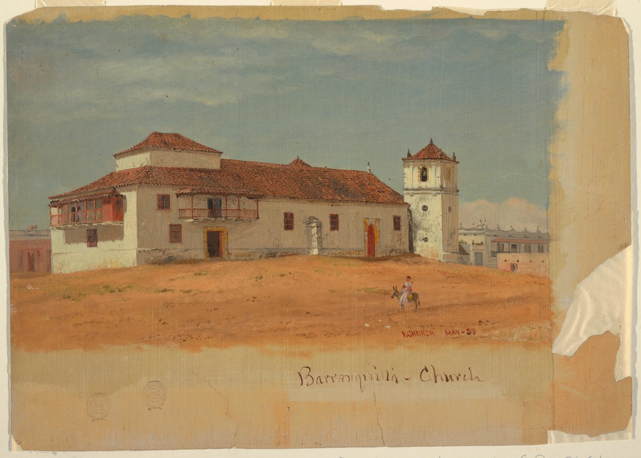 Teckning, kyrka i Barranquilla, Colombia, maj 1853 av Frederic Edwin Church