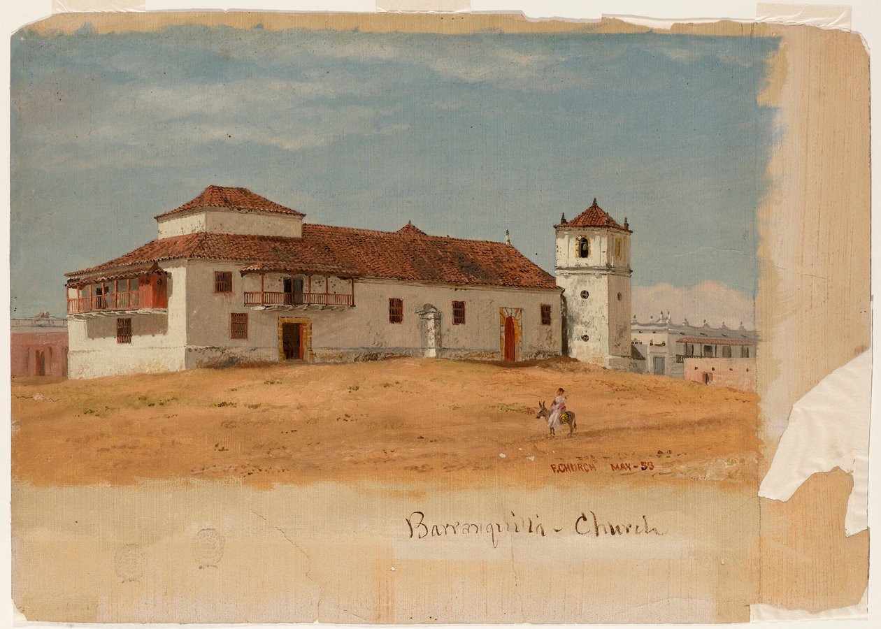 Teckning, kyrka i Barranquilla, Colombia, maj 1853 av Frederic Edwin Church