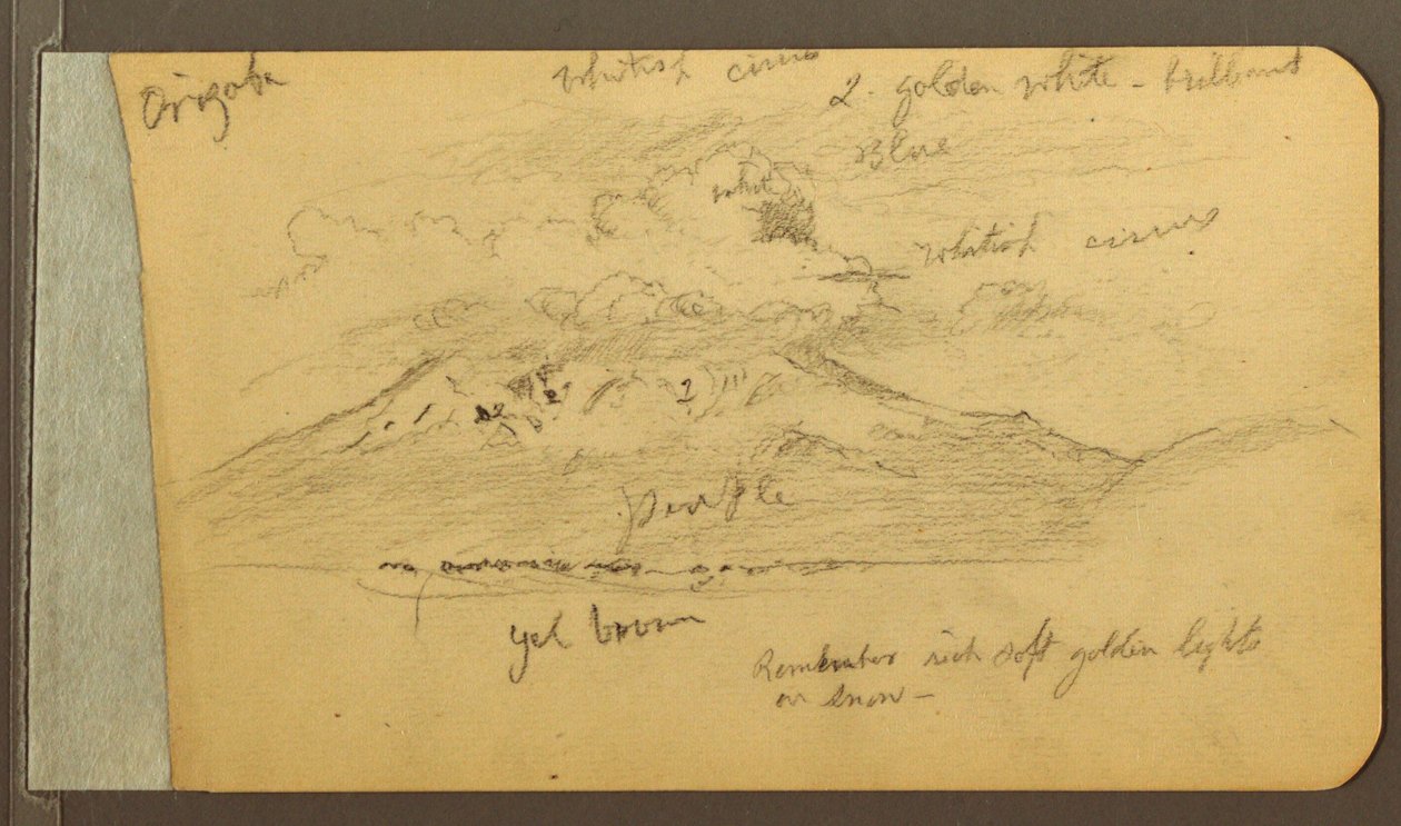 Teckning, Molnbeklädda berg, 1889 av Frederic Edwin Church