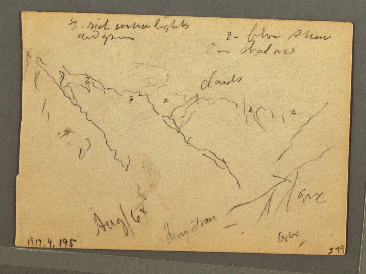 Teckning, Jungfrau med molntäcke, Interlaken, Schweiz, augusti 1868 av Frederic Edwin Church
