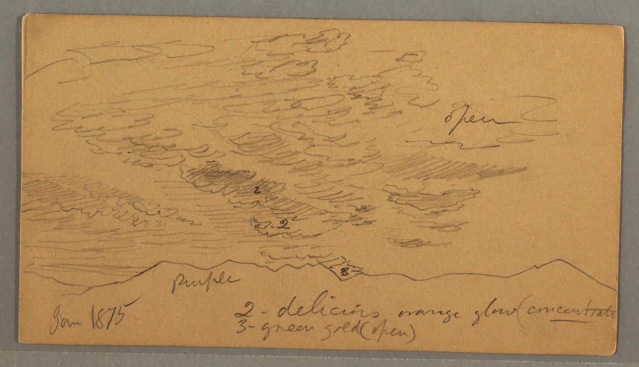 Teckning, Moln över kullar, januari 1875 av Frederic Edwin Church