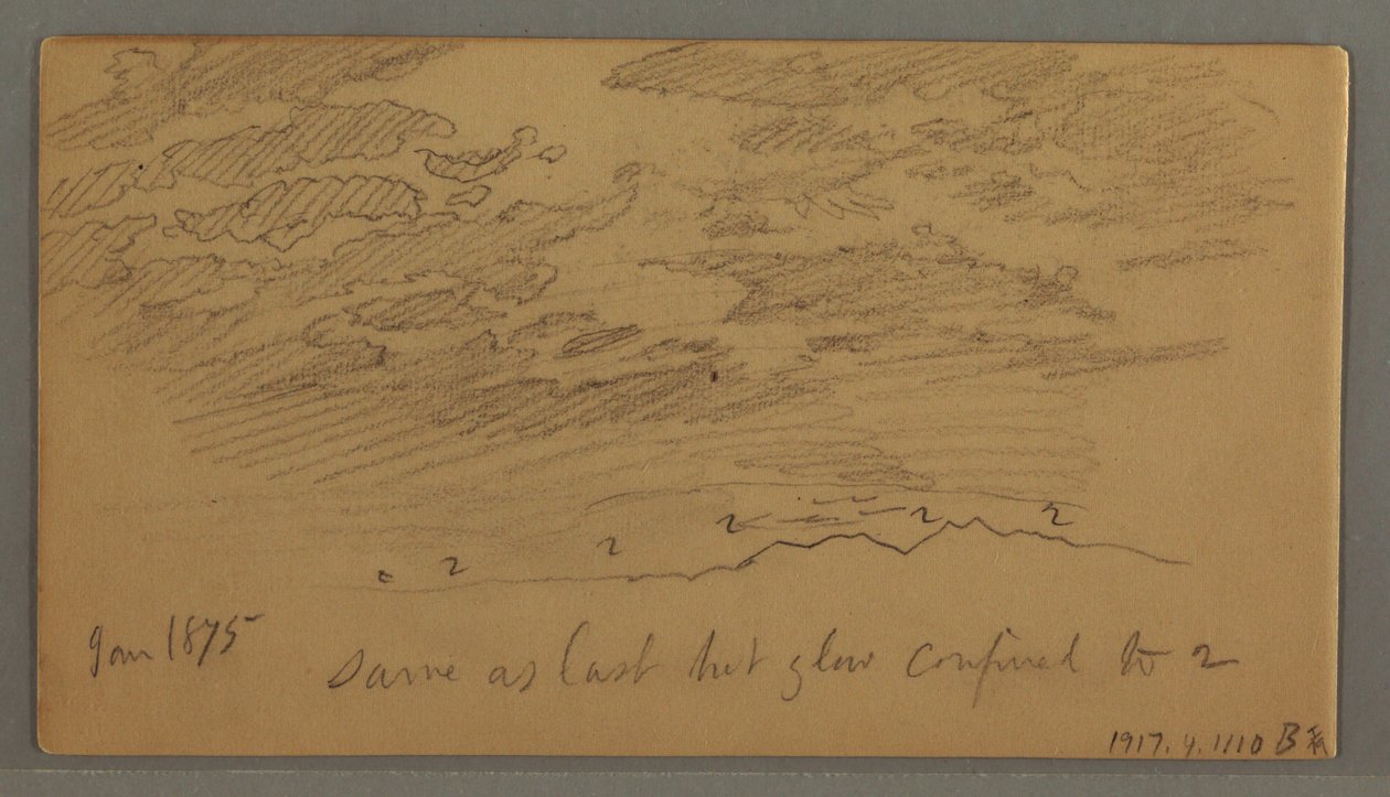 Teckning, Moln över kullar, januari 1875 av Frederic Edwin Church