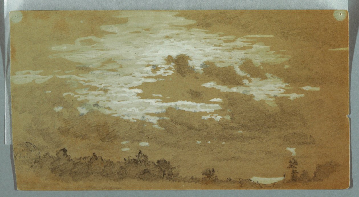 Teckning, Molnig himmel över en skogsklädd ås, Niagara, möjligen 1858 av Frederic Edwin Church