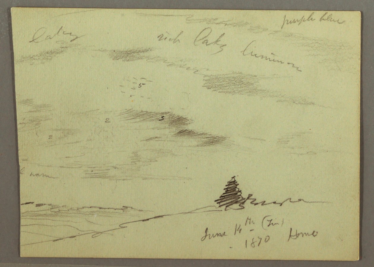Teckning, Molnig himmel, bergssluttning, 1870 av Frederic Edwin Church