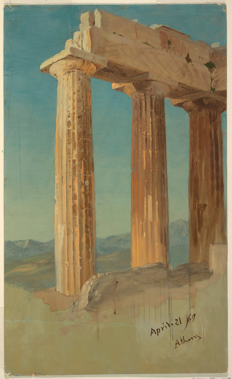 Teckning, Parthenons pelare, Aten, 21 april 1869 av Frederic Edwin Church
