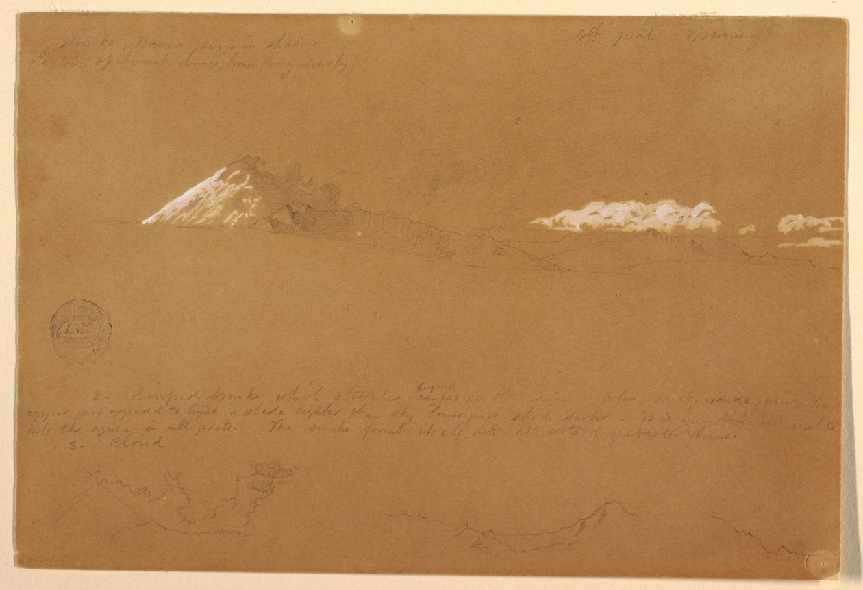 Teckning, Cotapaxi, morgon, från soltemplet, Quito, Ecuador, 24 juni 1857 av Frederic Edwin Church