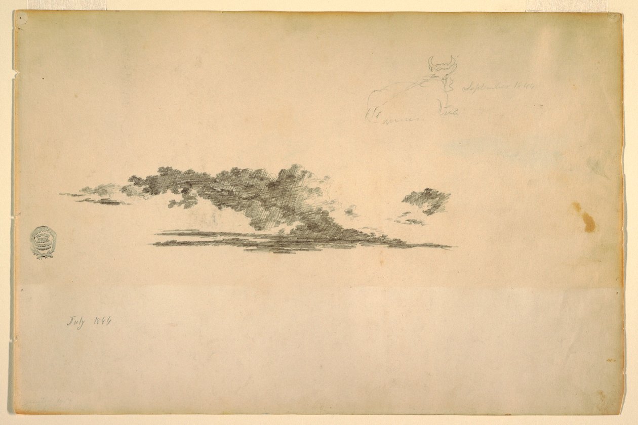 Teckning, ko, moln, juli och september 1844 av Frederic Edwin Church