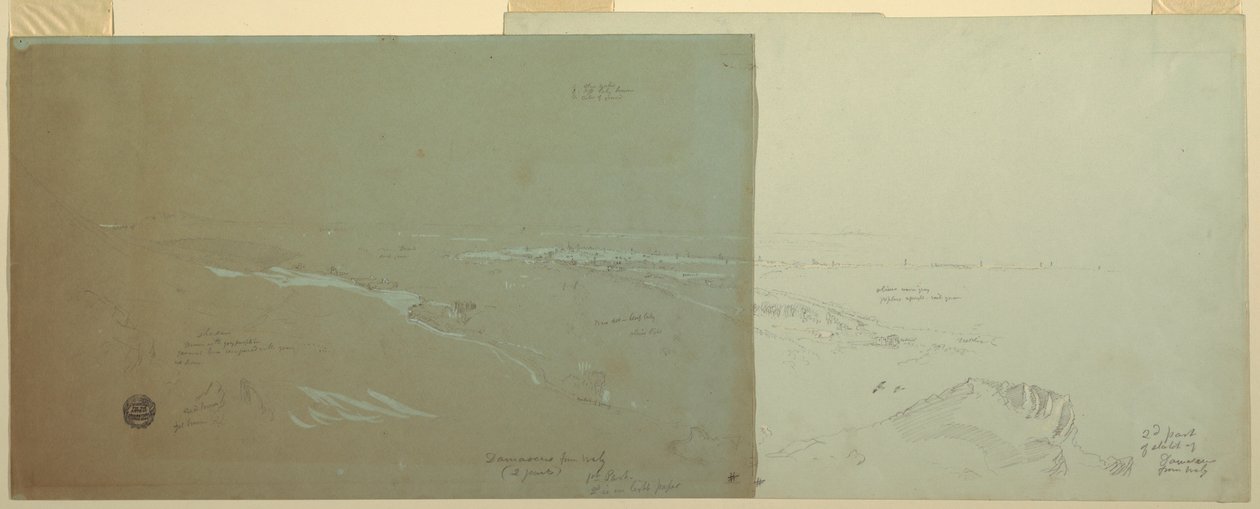 Teckning, Damaskus, Syrien, sett från nordväst, del 2, april eller maj 1868 av Frederic Edwin Church