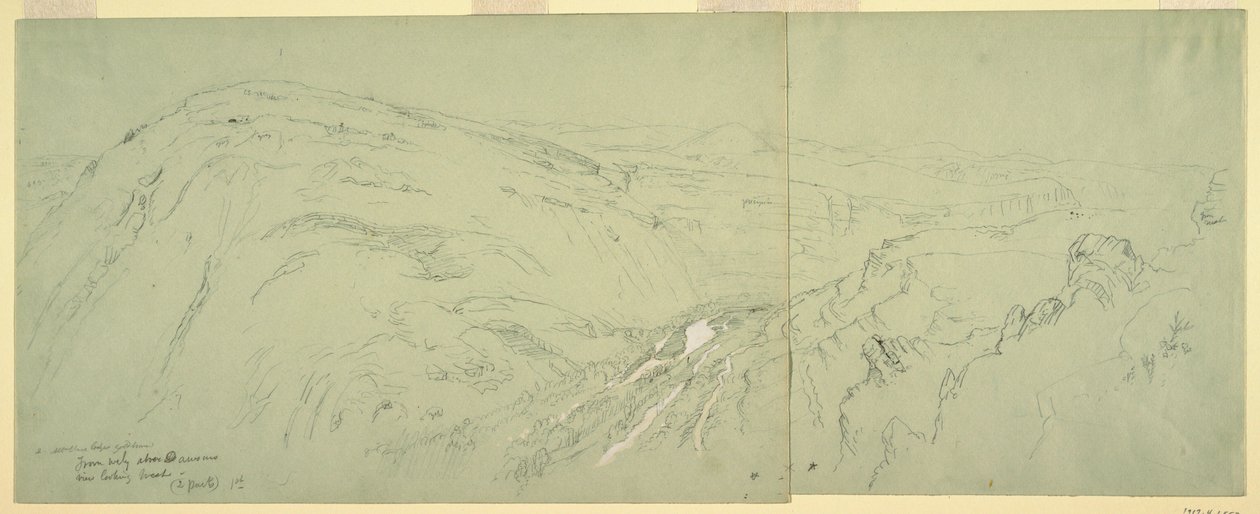 Teckning, Fjärran vy över Damaskus, Syrien, 1868 av Frederic Edwin Church