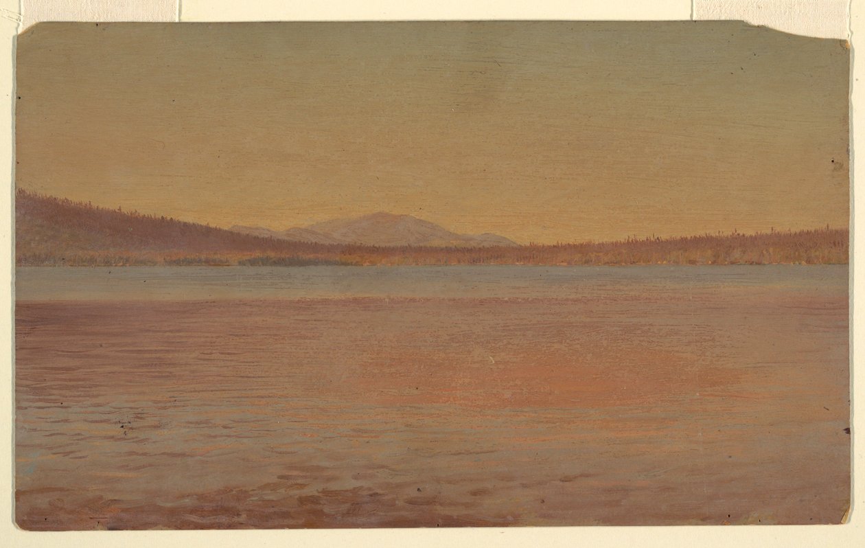 Teckning, vy över bergen Katahdin och Traveller från Lake Millinocket, 1870-80 av Frederic Edwin Church