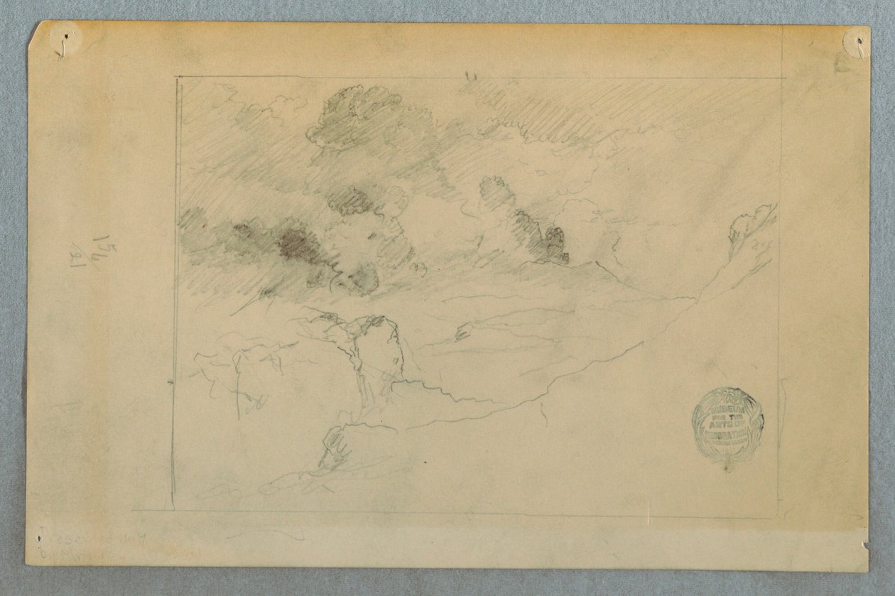 Teckning, Fjärran vy av Sangay-vulkanen i utbrott, Ecuador, 1857-62 av Frederic Edwin Church