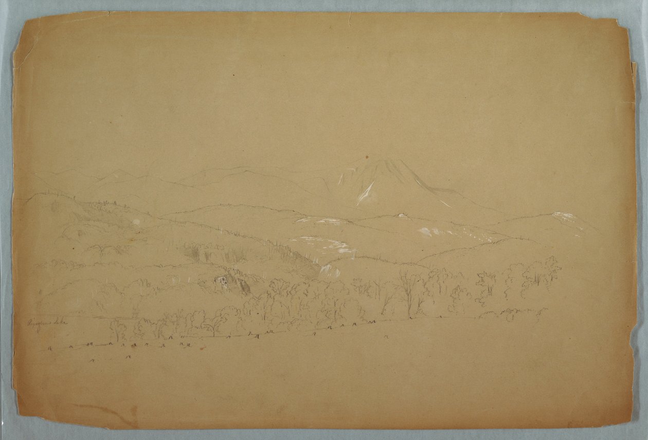 Teckning, Fjärran vy av Katahdin från väster, ca 1856 av Frederic Edwin Church