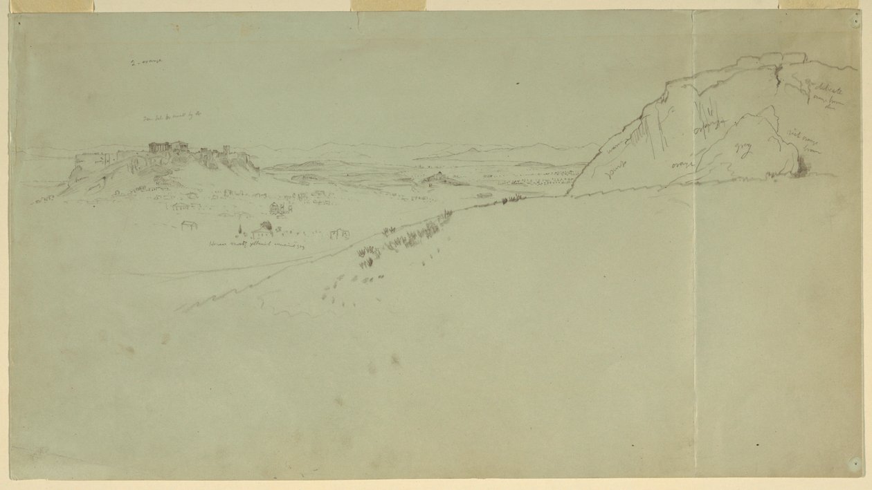 Teckning, Fjärran vy av Akropolis norra sida, 1869 av Frederic Edwin Church