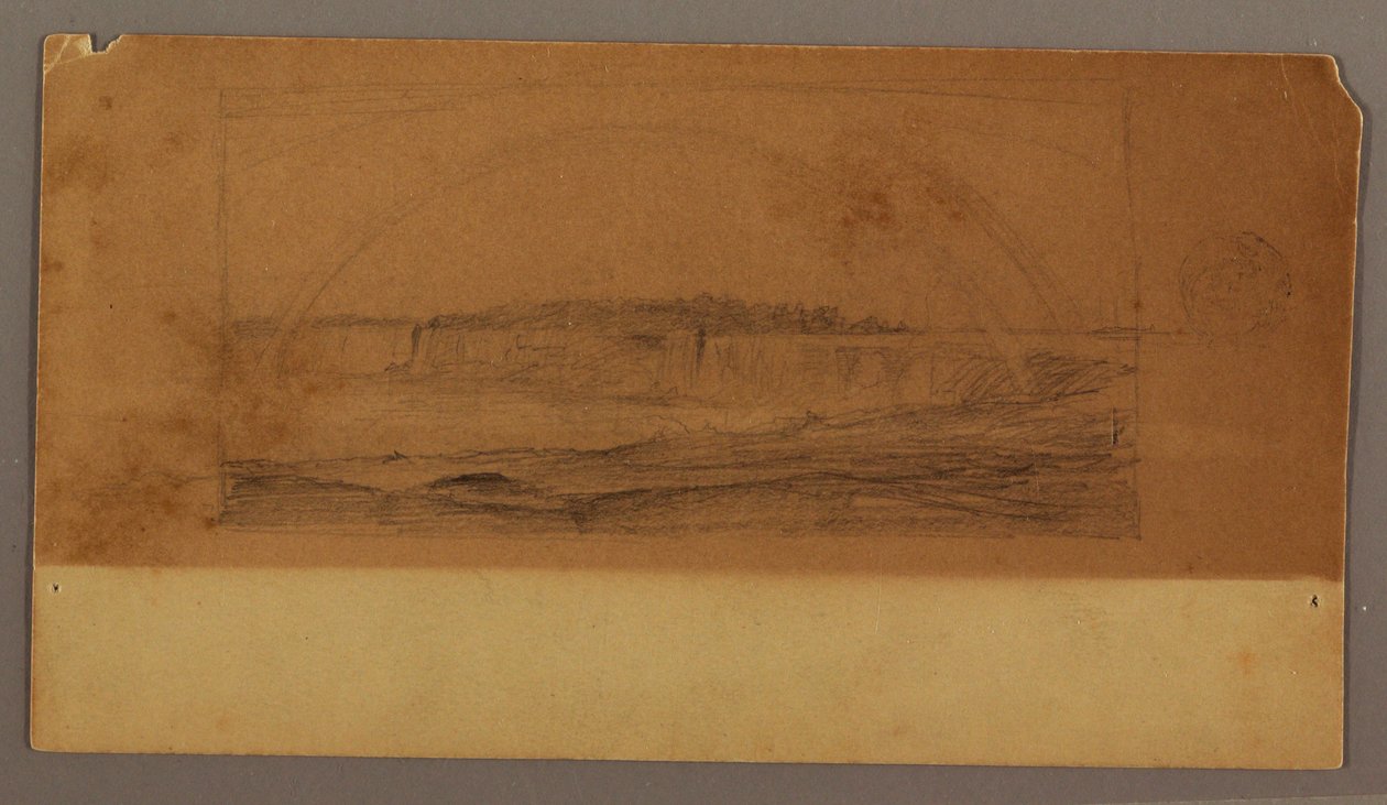 Teckning, Dubbel regnbåge över fallen, Niagarafloden, möjligen 1858 av Frederic Edwin Church