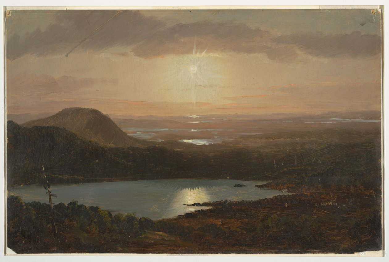 Teckning, Eagle Lake sedd från Cadillac Mountain, Mount Desert Island, Maine, 1850-60 av Frederic Edwin Church