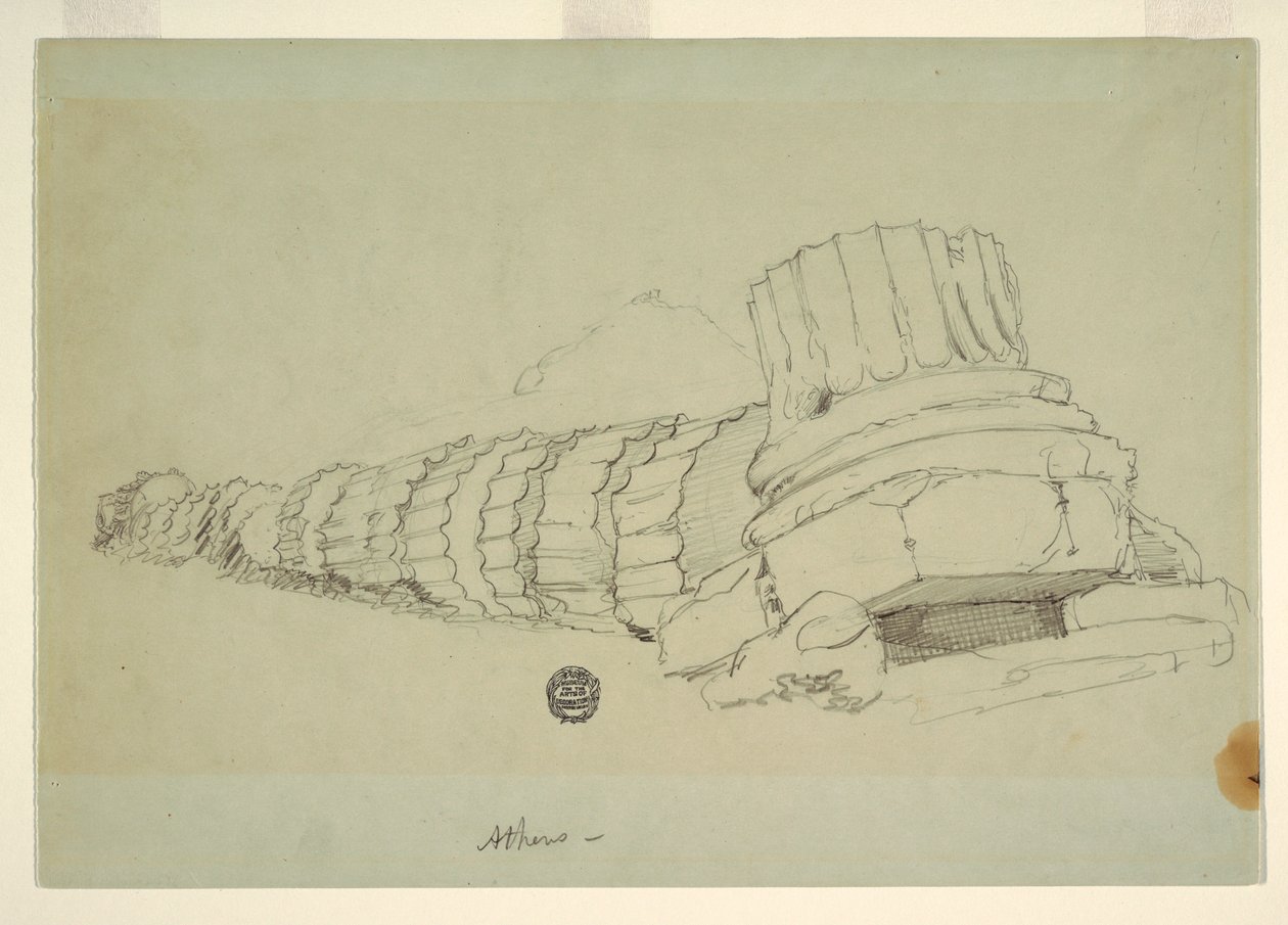 Teckning, fallande pelare i Zeustemplet, Aten, april 1869 av Frederic Edwin Church