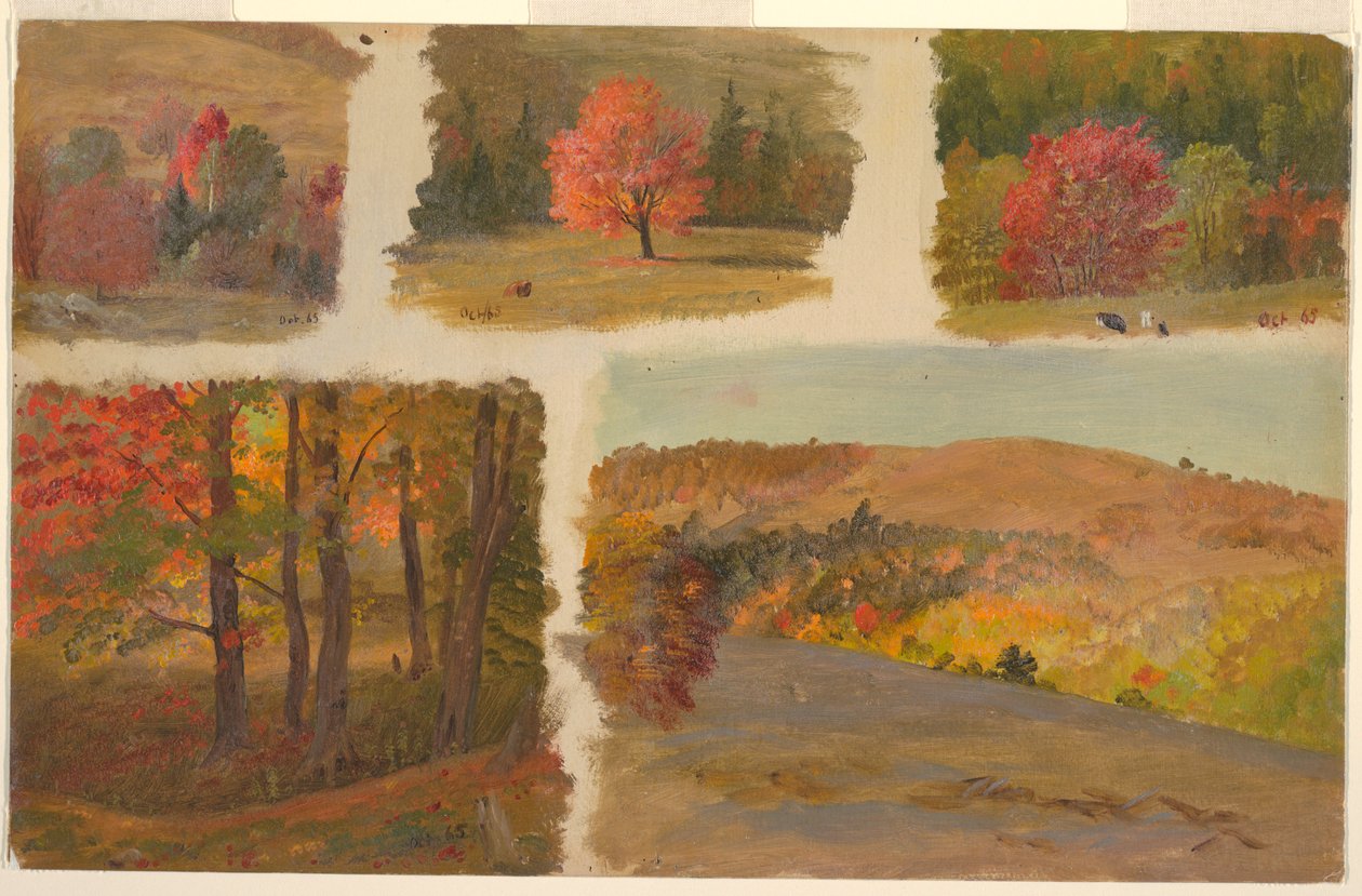 Teckning, Fem studier av höstlandskap, möjligen Vermont, oktober 1865 av Frederic Edwin Church