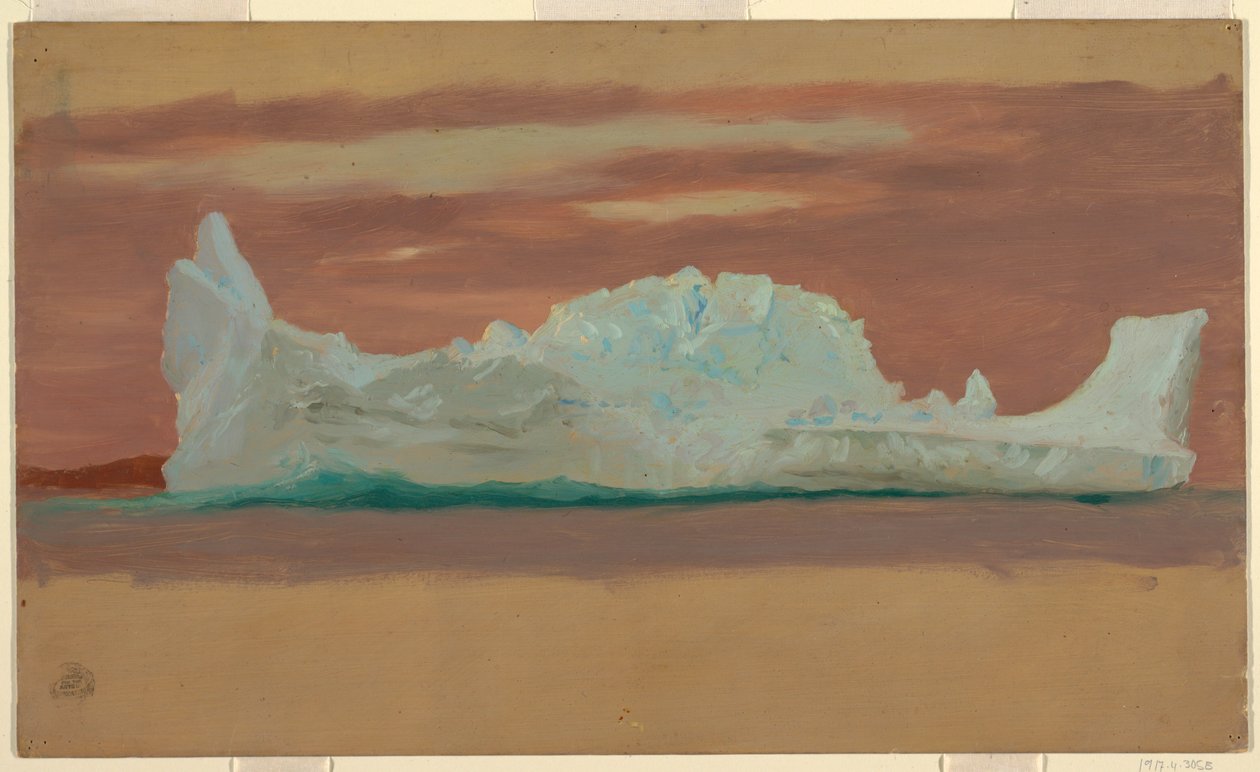 Teckning, Flytande isberg under molnig himmel, Newfoundland, juli 1859 av Frederic Edwin Church