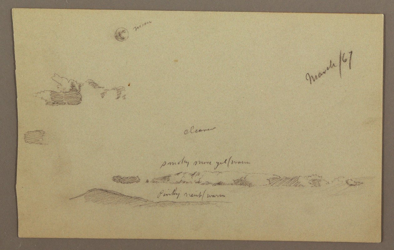 Teckning, fullmåne, moln, 1860-tal av Frederic Edwin Church