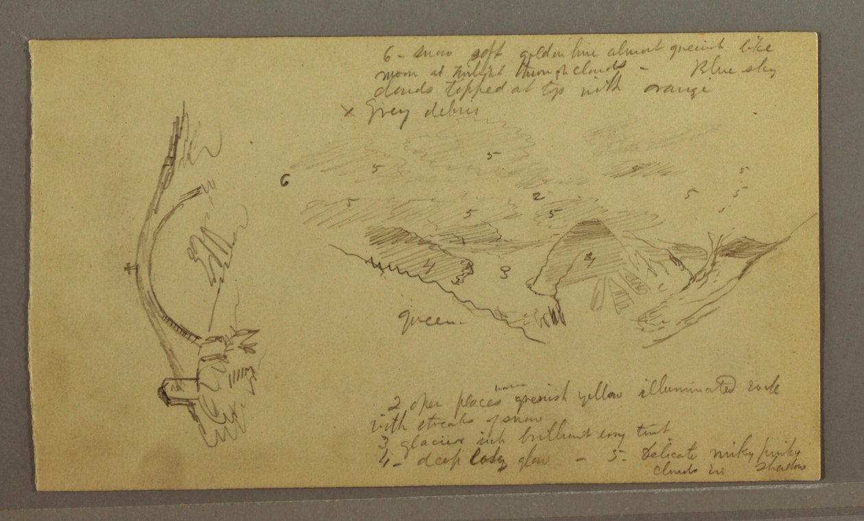 Ritning, Glacier, bro och hus, september 1868 av Frederic Edwin Church