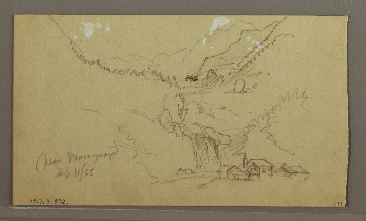Ritning, Glacier, bro och hus, september 1868 av Frederic Edwin Church