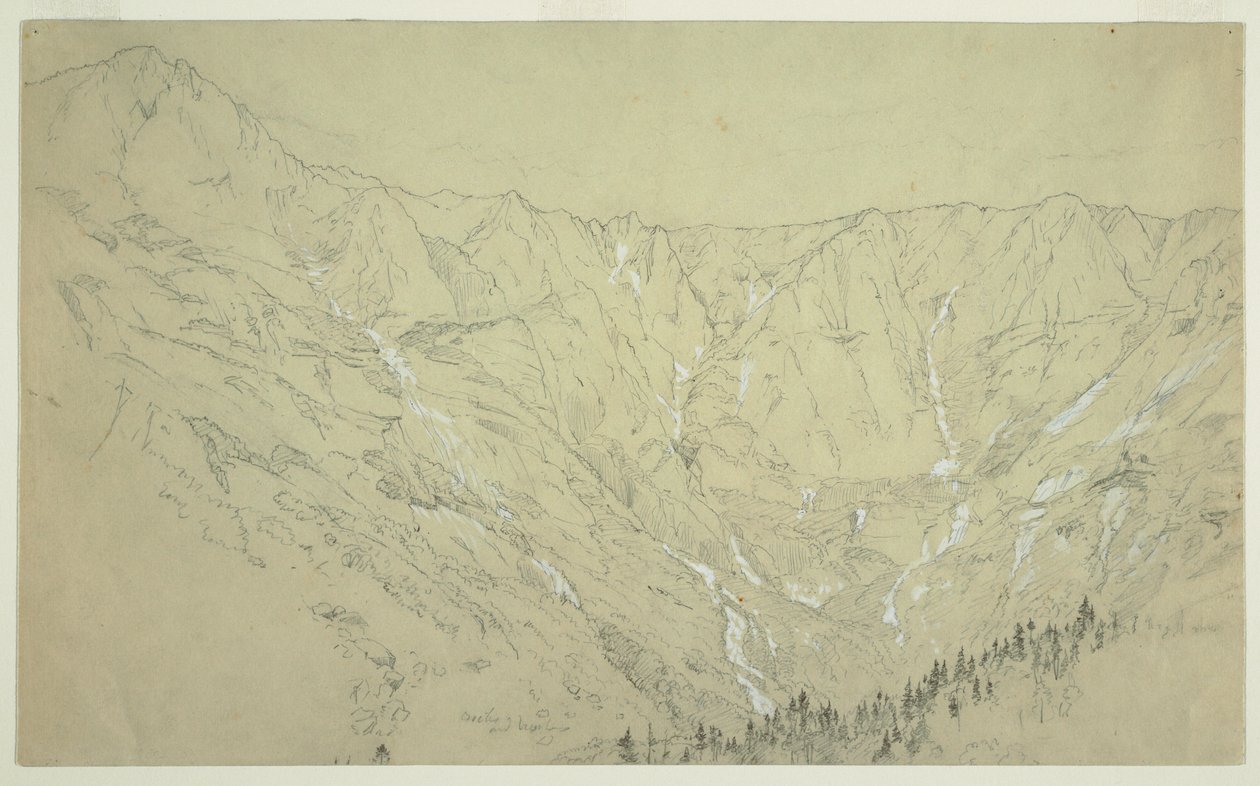 Teckning, Great Basin, Mt. Katahdin, ca 1877 av Frederic Edwin Church