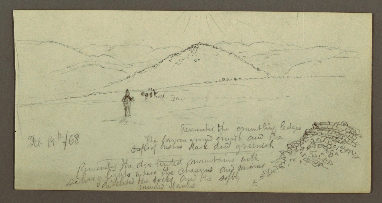 Teckning, Stenhög, Slätt och berg, Sun, 19 februari 1868 av Frederic Edwin Church
